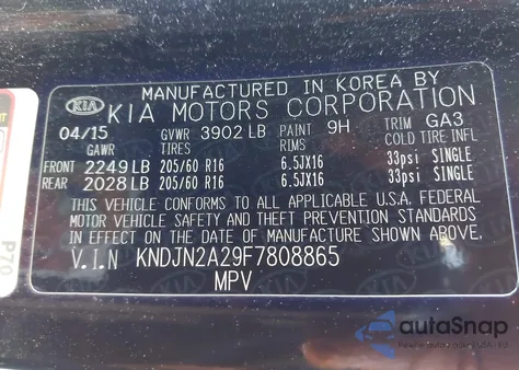 2015 Kia Soul z USA, uszkodzony, nr VIN KNDJN2A29F7808865